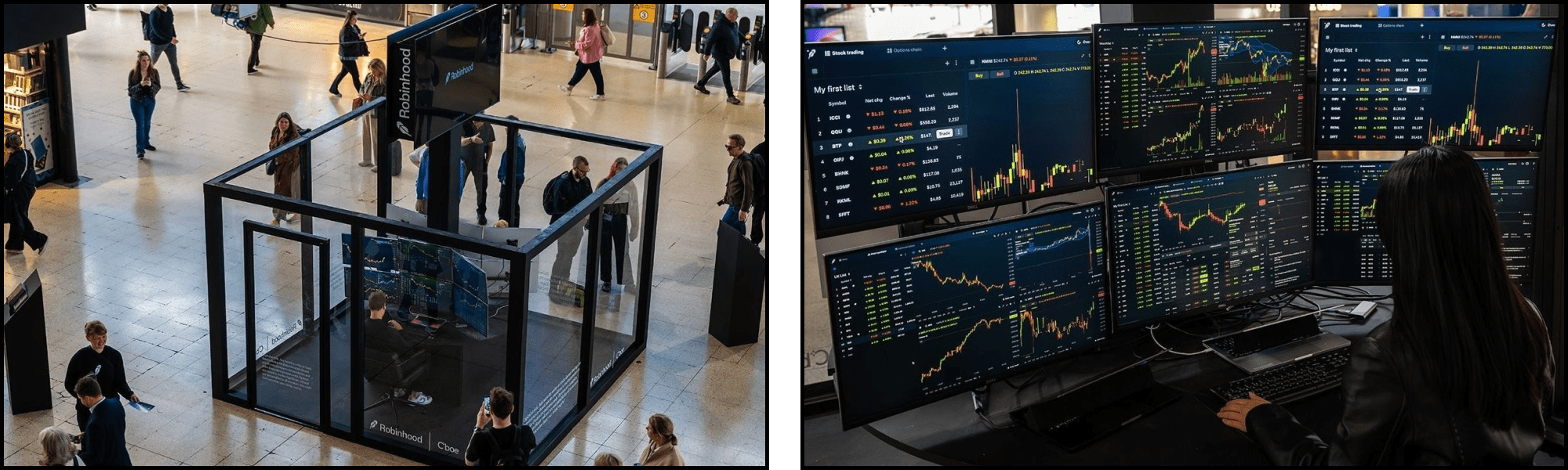 brand activation robinhood images show live traders inside a pop-up booth at waterloo station for the legend launch