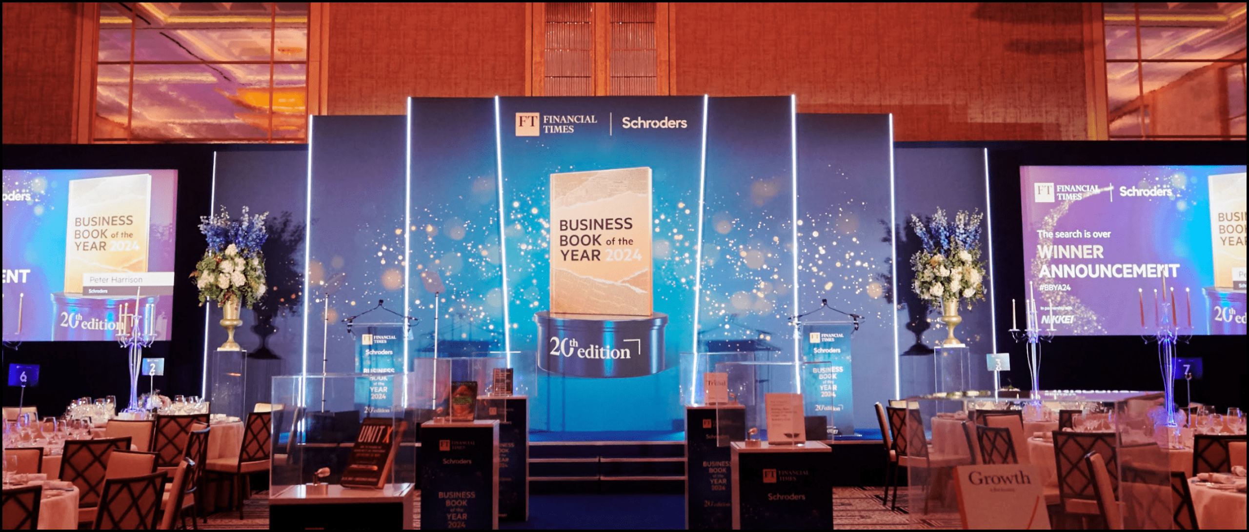 Custom built backdrop for the Financial Times Buisness Book of the Year Awards event