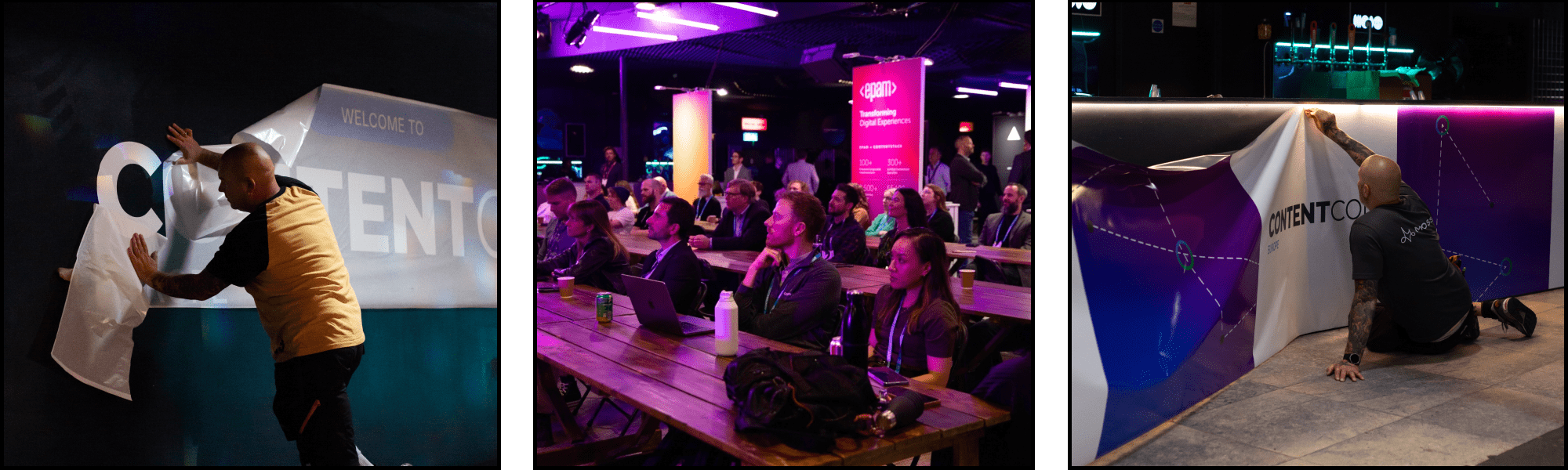 three images of contentstack contentcon event branding